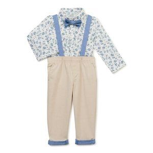Wonder Nation Baby Boy Button-Down Shirt, Bowtie, Suspenders and Pants Outfit